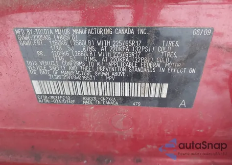 2009 Toyota Rav4 from USA, damaged, VIN 2T3BF35VX9W016521